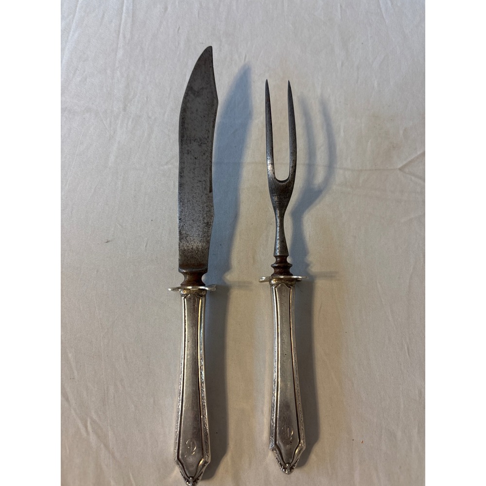 Unbranded Antique Carving Set OS Silver Fair Monogrammed D Carbon Steel 2pc